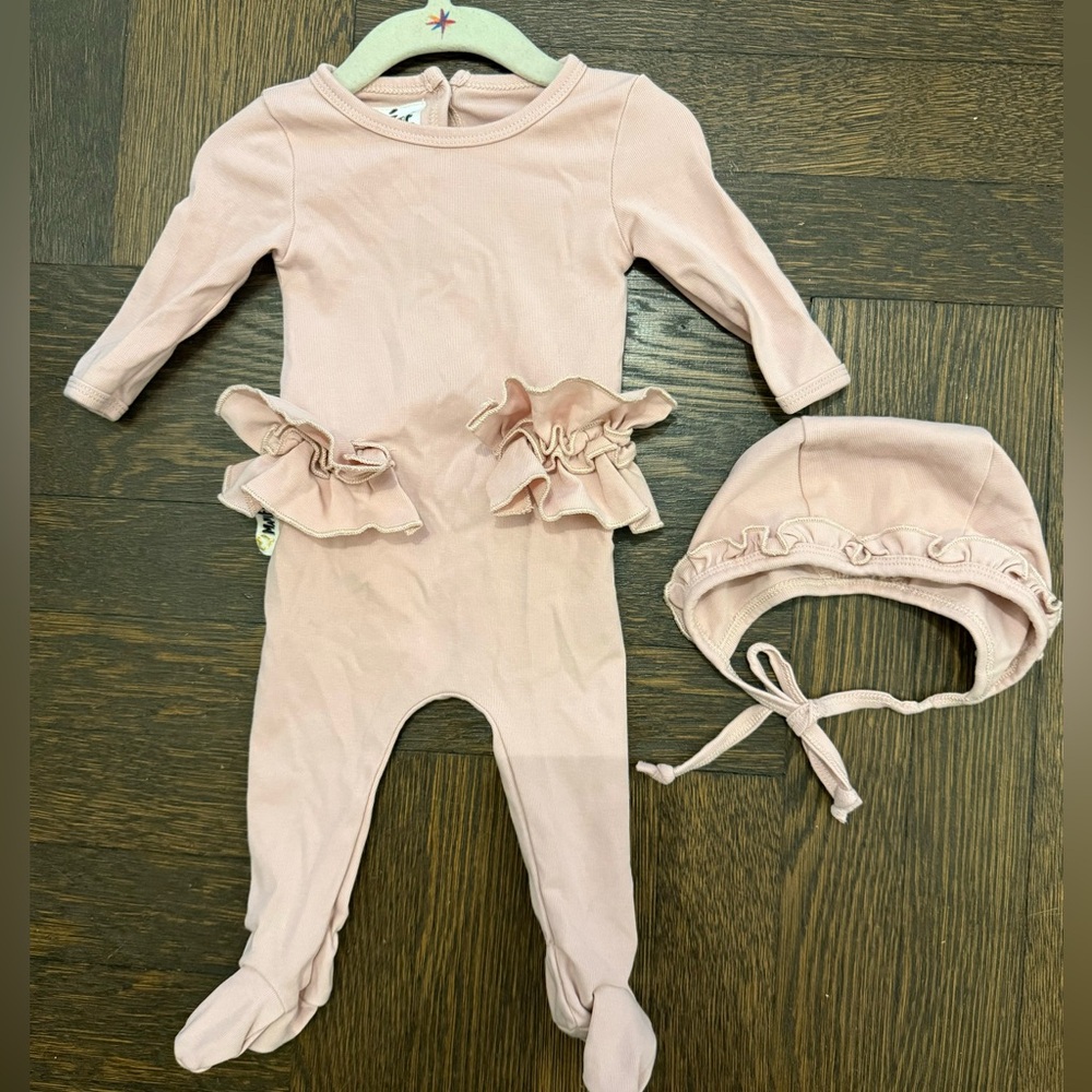 Manière child footies with matching bonnet